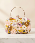 Daisy Clutch with Removable Gold tone Handle and Shoulder Chain ( Yellow Backing)