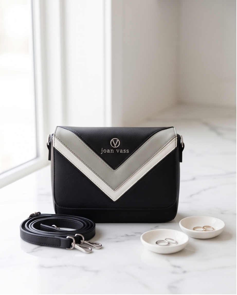 Joan Vass -- Medford Shoulder Bag (Black/Grey/White)