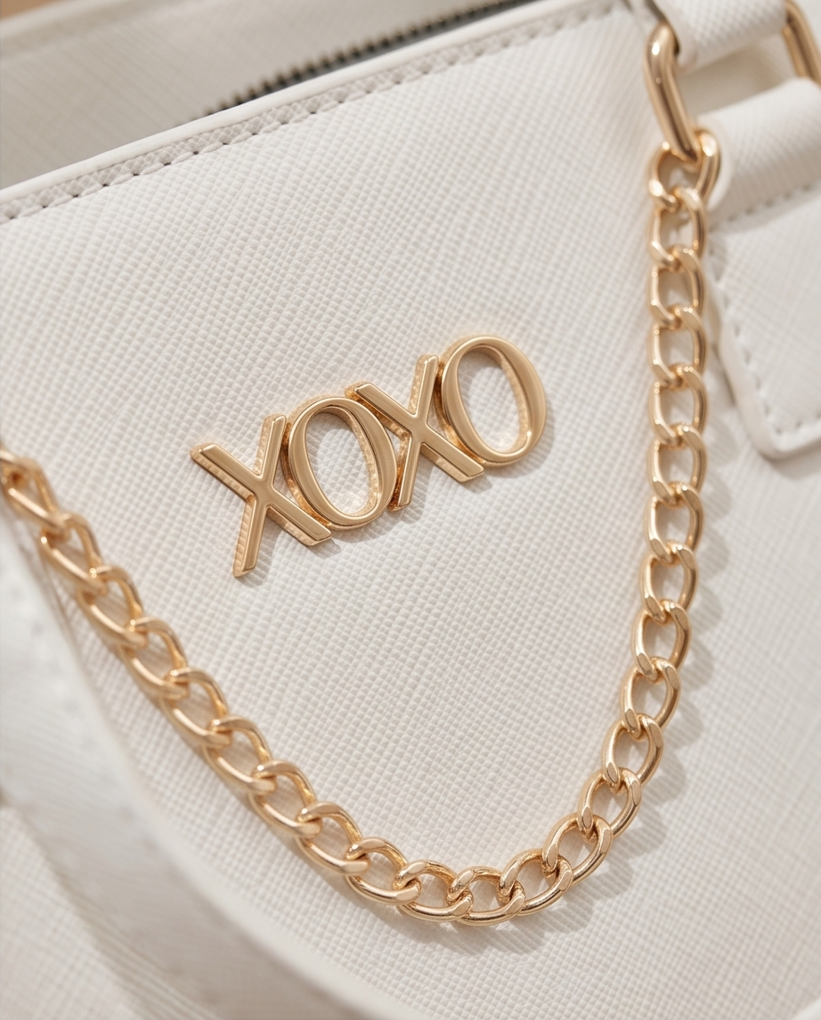 White XOXO Satchel with gold accents