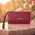 Celeste Debossed Trifold Wallet in Red