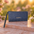 Celeste Debossed Trifold Wallet in Navy