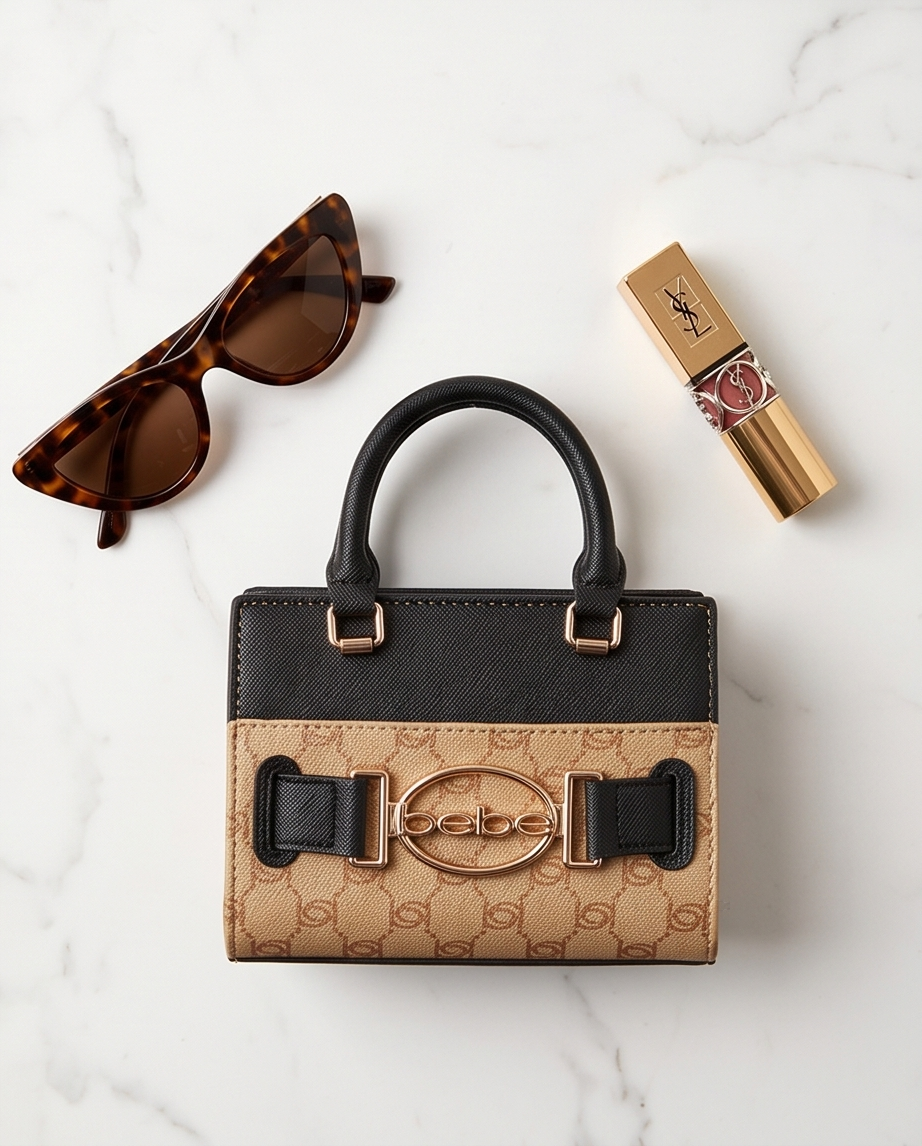 Leilani Monogram, solid handle/ mini Crossbody in Almond and Black