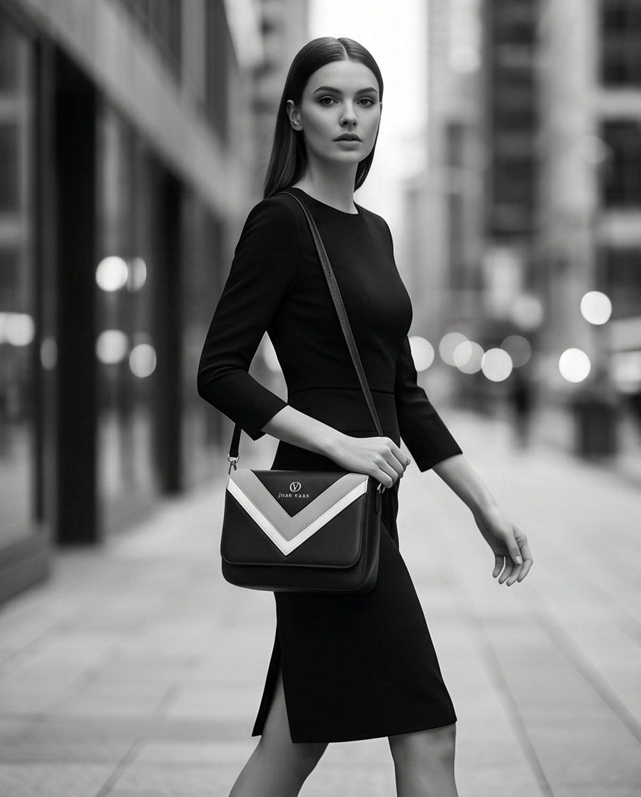 Joan Vass -- Medford Shoulder Bag (Black/Grey/White)