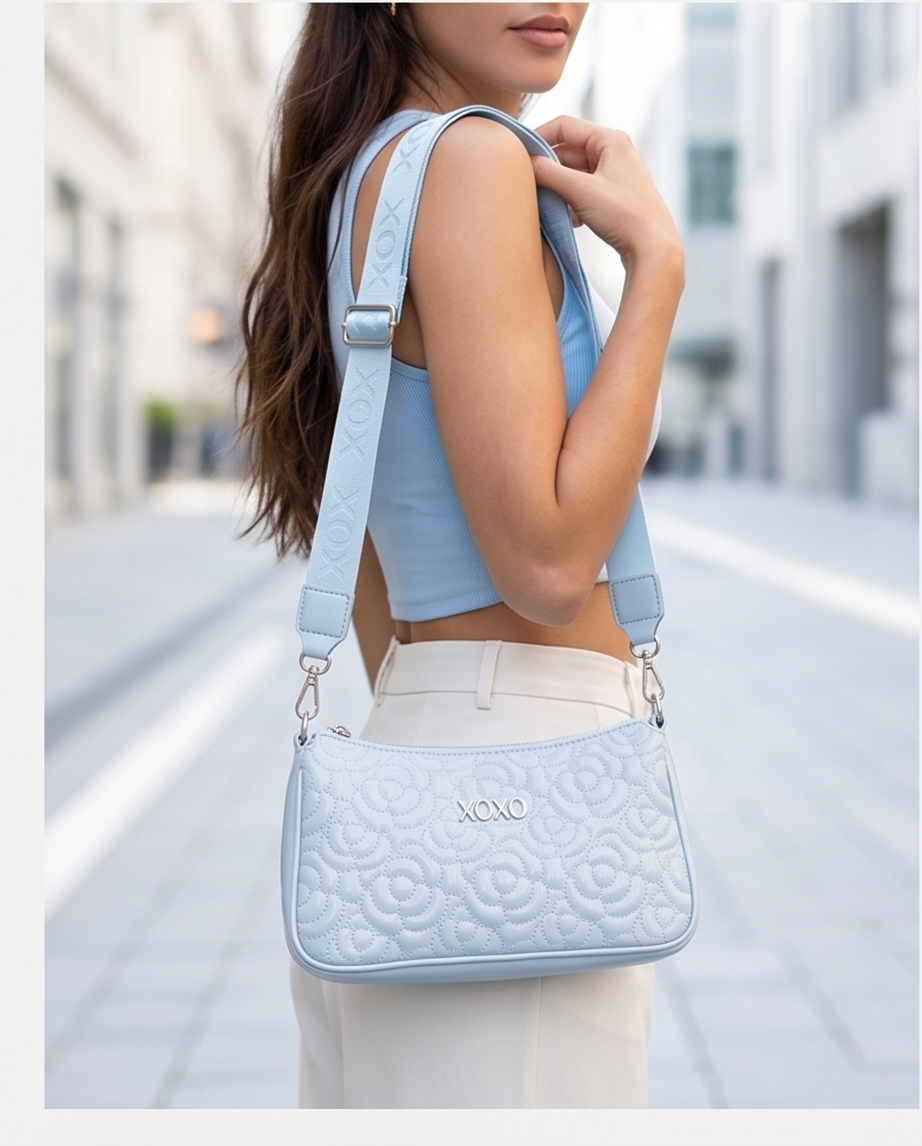 XOXO Baby blue crossbody with rose floral pattern