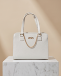 White XOXO Satchel with gold accents