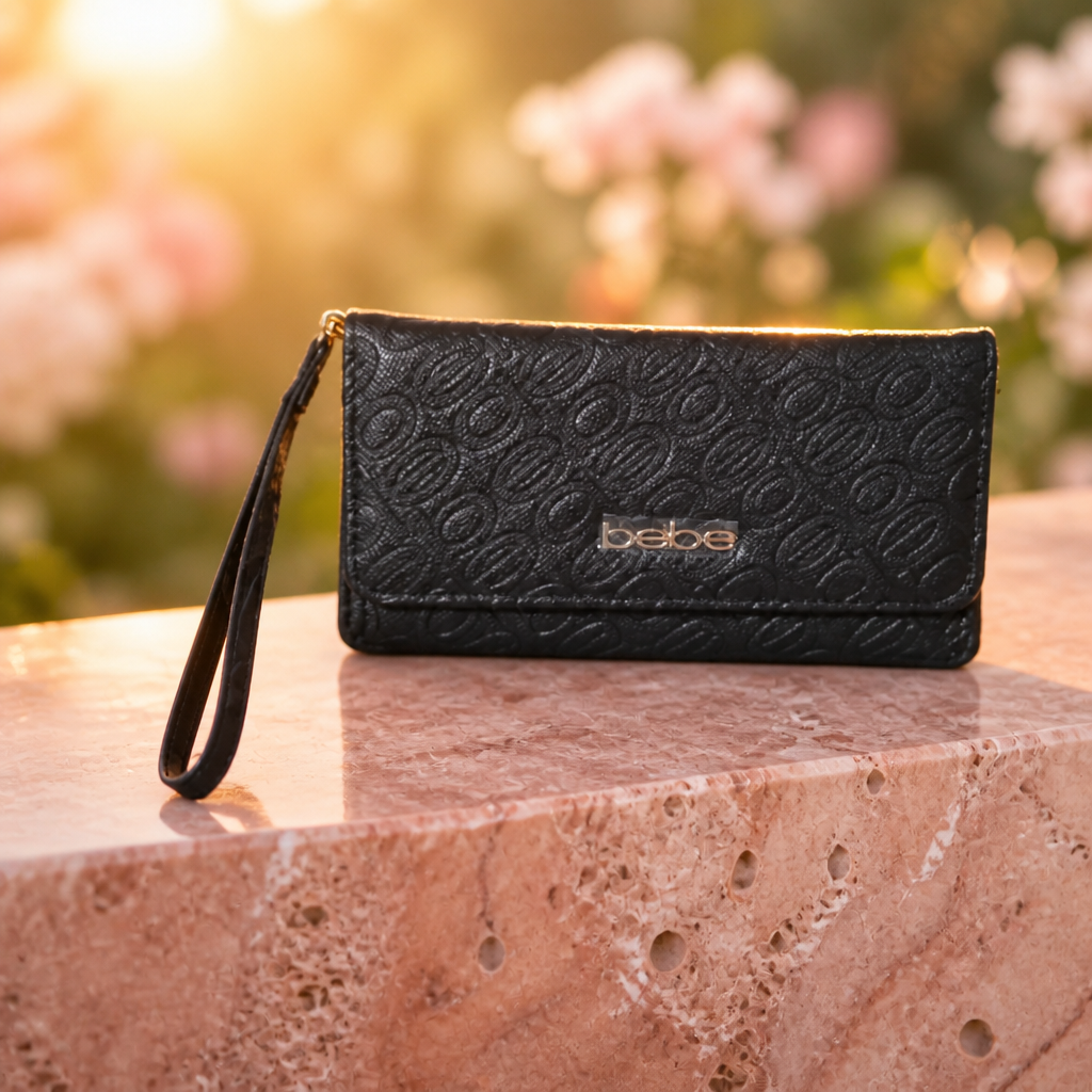 Celeste Debossed Trifold Wallet in Black