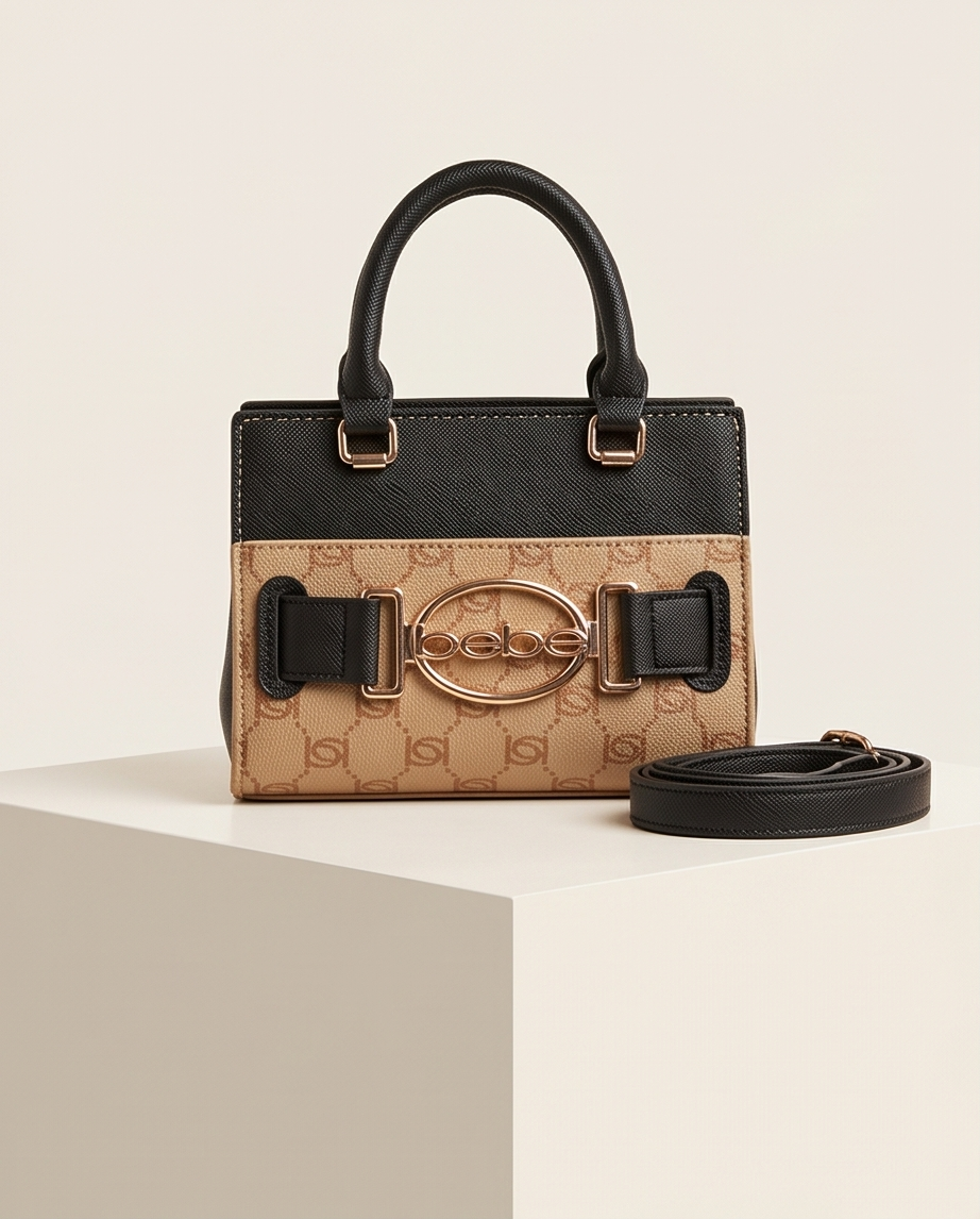 Leilani Monogram, solid handle/ mini Crossbody in Almond and Black