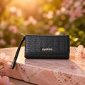 Amaris Embossed Trifold Wallet in Black