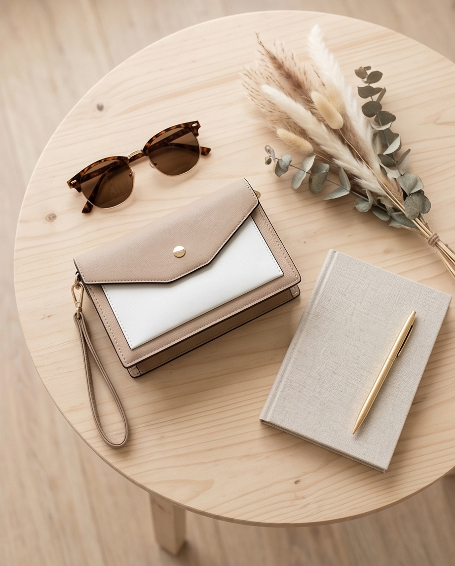 Isabelle classic crossbody in Beige and white
